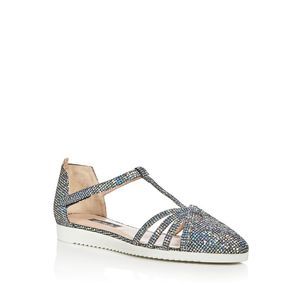 SJP Womens Silver Glitter T-Strap Meteor Round Toe Wedge Flats 37.5